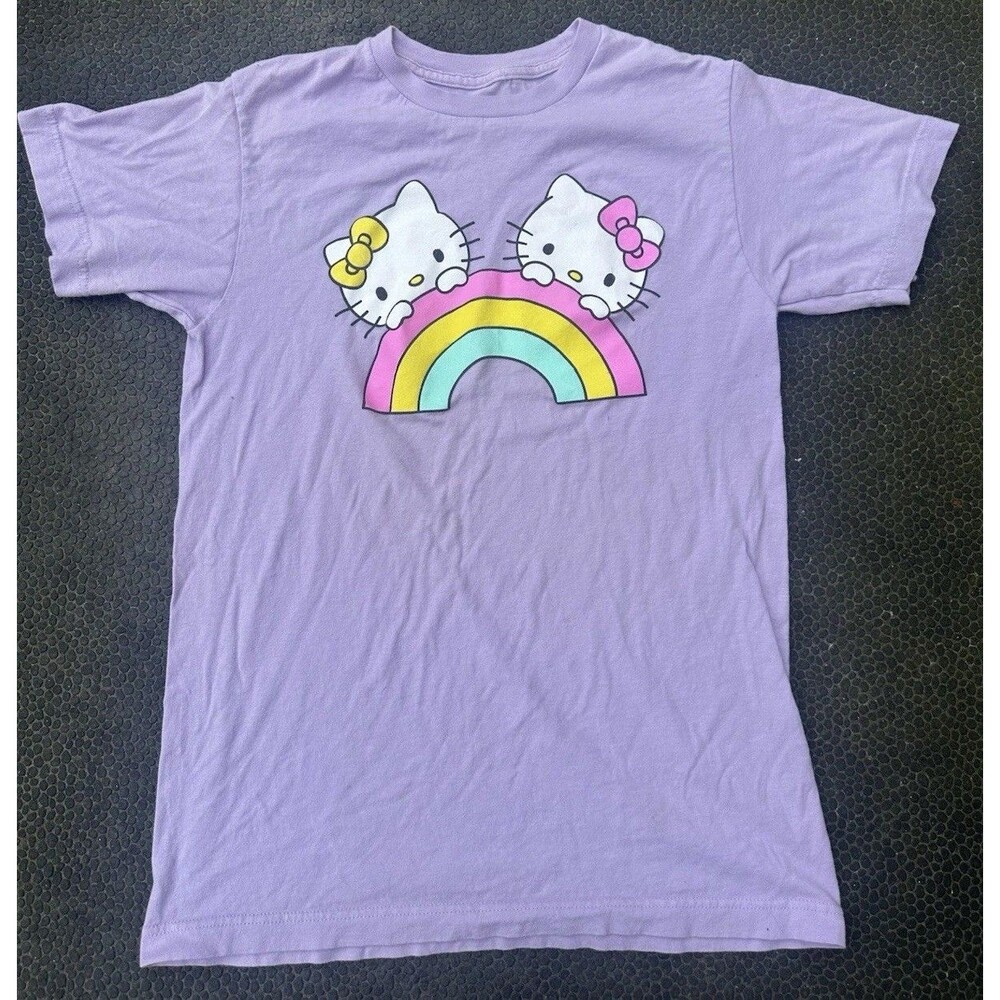 Hello Kitty Rainbow Sanrio Purple Tshirt Cotton Shirt Size Small Bioworld Tee
